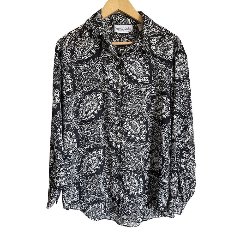 Vintage 1980s Diane Von Furstenberg for Color Authority Black White Paisley Flor